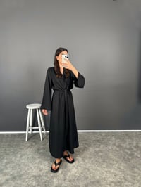 Aury Siyah Önden Bağlamalı Pinterest Keten ElbiseGausELBİSEGU008332