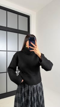 Siyah Balıkçı Yaka Örgü Kazak GAUS-00726GAUSKAZAKGAUS-00726