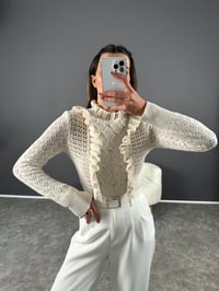 Ekru İncili Romantik Triko Ajurlu Kazak GausKAZAKGU002899