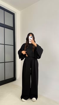 Siyah Yarasa Kol Crop Beli Lastikli Pantolon OYS Muadil Modal Takım GAUS-0080GAUSTAKIMGAUS-0080