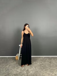 Amor Siyah Askılı Modal Kumaş Uzun ElbiseGausELBİSEGU008608