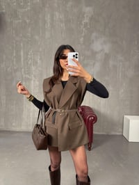 Mishel Kahve Kemerli Astarlı YelekGausYELEKGU100284