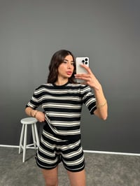 Siyah Çizgili Triko Şortlu TakımGausTAKIMGU008125