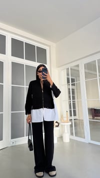 Siyah Gömlek Detaylı Örme Hırka Beli Lastikli Cepli Pantolon İkili Triko Takım GAUS-02132GAUSSuitsGAUS-02132