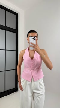 Pembe Önü Düğmeli Kemerli Tasarım Yelek Gaus00420GausYELEKGU1001984