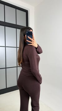 Acı Kahve Ribanalı Hırka Beli Lastikli Eşofman Yumuşak Dokulu İkili Takım GAUS-00838GAUSTAKIMGAUS-00838
