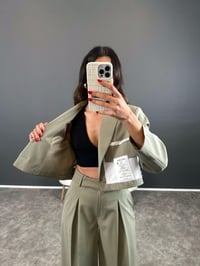 Ketrina Soft Haki Tasarım Blazer Ceket İkili TakımGausTAKIMGU004369