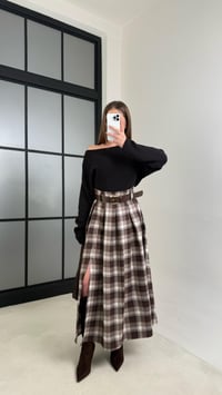 Kahve Kemerli Yırtmaç Detaylı Ekoseli Etek gaus-01026GAUSSkirtgaus-01026