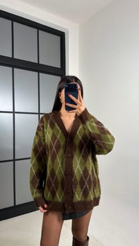 Yeşil Baklava Desenli Triko Hırka GAUS-00627GAUSHIRKAGAUS-00627