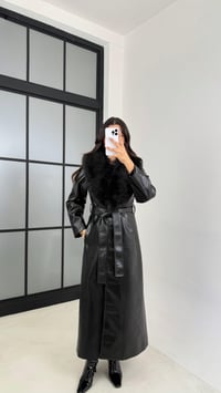 Siyah Yakası Kürklü Astarlı Deri Kaban GAUS-00685GAUSKABANGAUS-00685