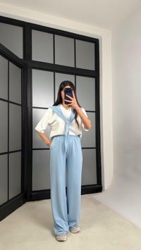 Mavi Şal Detaylı Basic Tshirt Beli Lastikli Pantolon İkili Eşofman Takımı GAUS-01284GAUSTAKIMGAUS-01284