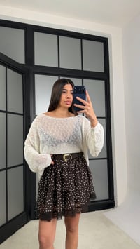 Acı Kahve Kemerli Katlı Puantiye Desenli Etek PNY07 GAUS-01322GAUSSkirtGAUS-01322