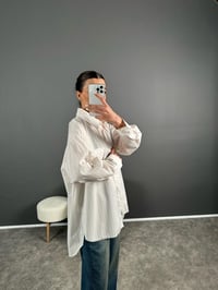 Purcey Premium Bej Çizgili Oversize GömlekGausGÖMLEKGU007265