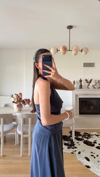 Lacivert Halter Yaka Gold Toka Detaylı Bluz Etek İkili Premium Takım GAUS-01631GAUSTAKIMGAUS-01631