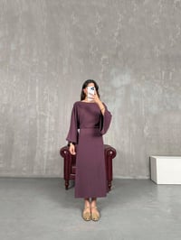 Bordo Yarasa Kol Kuşaklı Yırtmaçlı Tensel Elbise Gaus00225GausELBİSEGU1001519