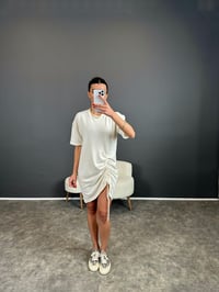 Ekru Yandan Büzgülü Elbise GausELBİSEGU004343