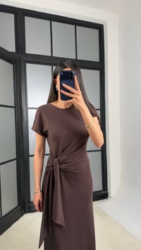 Acı Kahve Bağlama Detaylı Modal Kumaş Elbise GAUS-01453GAUSELBİSEGAUS-01453