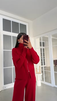 Kırmızı Çift Fermuarlı Hırka Beli Lastikli Pantolon İkili Triko Takım GAUS-02169GAUSTAKIMGAUS-02169