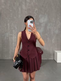 Bordo Yelekli Pileli Muadil Elbise Gaus00166GausELBİSEGU1001385