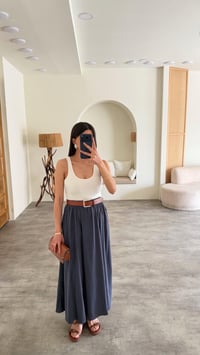 Lacivert Beli Lastikli Tencel Etek GAUS-01321GAUSETEKGAUS-01321