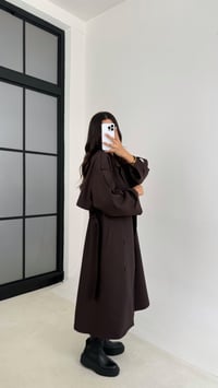 Kahve Mavi Çizgi Detaylı Kuşaklı Astarlı Premium Uzun Trençkot GAUS-00120GAUSTRENÇKOTGAUS-00120