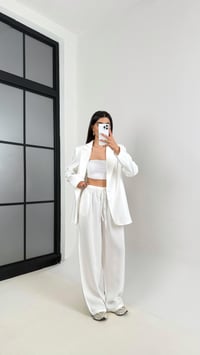 Beyaz Astarlı Blazer Ceket Beli Lastikli Pantolon Tensel Takım Gaus00444GausTAKIMGU1002035
