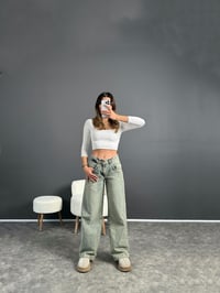 GR Orta Bel Yeşil Eskitme Jean GausDENİM PANTOLONGU002774