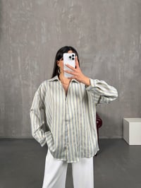 Patis Soft Sarı Çizgili V Yaka Oversize GömlekGausGÖMLEKGU100629