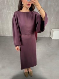 Bordo Yarasa Kol Kuşaklı Yırtmaçlı Tensel Elbise Gaus00225GausELBİSEGU1001519