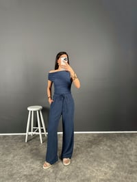 Zr Model Mavi Büzgülü Omuz Dekolteli İkili TakımGausTAKIMGU008062
