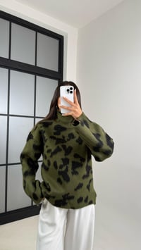 Yeşil Balıkçı Yaka Leopar Desenli Kazak GAUS-00532GAUSSweaterGAUS-00532