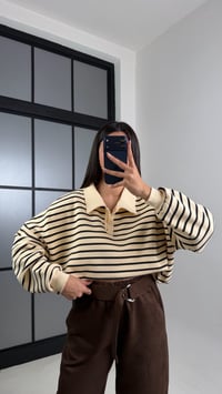 Siyah Polo Yaka Çizgili Sweatshirt GAUS-00827GAUSSweatshirtGAUS-00827