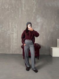 Rodni Gri Bordo Şeritli Yünlü Poliviskon Tasarım PantolonGausPANTOLONGU00904406