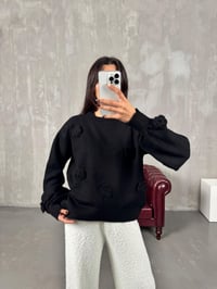 Made Siyah Çiçek Örmeli Triko Kazak GausKAZAKGU00903801