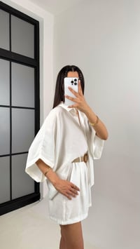 Beyaz Gömlek Hasır Kemerli Şort İkili Tencel Takım Gaus00559GausTAKIMGU1002305