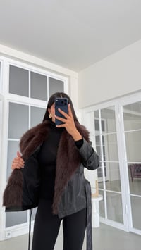 Acı Kahve Kürk Yakalı Astarlı Kuşaklı Deri Ceket GAUS-02107GAUSJacketsGAUS-02107