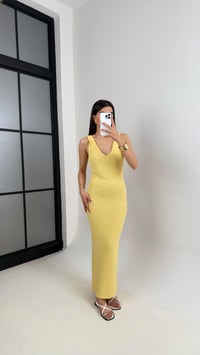 Sarı V Yaka Askılı Triko Elbise Gaus00412GausELBİSEGU1001961