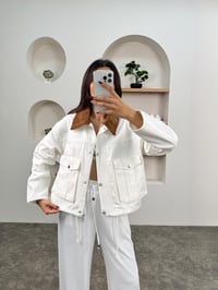 Nige Beyaz ZR Model Kadife Yakalı Gabardin Cepli CeketGausCEKETGU00903664