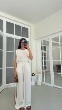 Ekru Bluz Beli Lastikli Pantolon Yıkamalı Tencel Takım GAUS-01795GAUSSuitsGAUS-01795