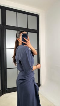 Lacivert Yırtmaç Detaylı Tencel Elbise GAUS-01405GAUSELBİSEGAUS-01405
