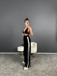 Siyah İki İplik Şeritli Beli Lastikli Pantolon GausPANTOLONGUU004722