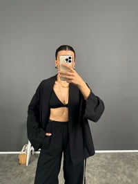 Guta Siyah Keten Karışımlı Yarım Astarlı Pantolon Kimono İkili TakımGausTAKIMGU008625