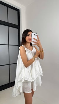 Beyaz Ayarlanabilir Askılı Astarlı Katlı Şifon Elbise Gaus00632GausELBİSEGU1002474