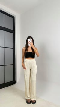 Ekru Beli Lastikli Krinkıl Kumaş Tasarım Pantolon GAUS-0031GAUSPANTOLONGAUS-0031