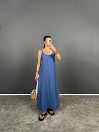 Negundo Mavi Askılı Rahat Kesim Tensel ElbiseGausELBİSEGU008426