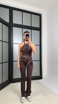 Acı Kahve OYS Model Fiyonk Detaylı Crop Tayt Takım GAUS-01407GAUSTAKIMGAUS-01407