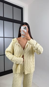 Soft Sarı Saç Örgülü Kapüşonlu Hırka Pantolon Triko Takım GAUS-00514GAUSTAKIMGAUS-00514