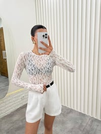 Beyaz Uzun Kol Dantelli Transparan Bluz Gaus00288GausBLUZGU1001668
