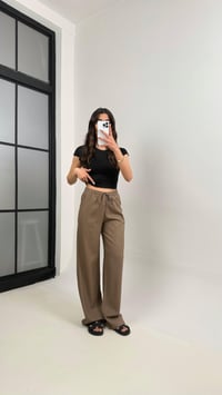 Kahve Beli Lastikli Muadil Keten Pantolon Gaus00346GausPANTOLONGU1001807