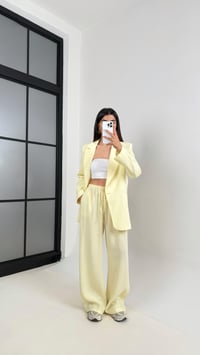 Sarı Astarlı Blazer Ceket Beli Lastikli Pantolon Tensel Takım Gaus00444GausTAKIMGU1002034